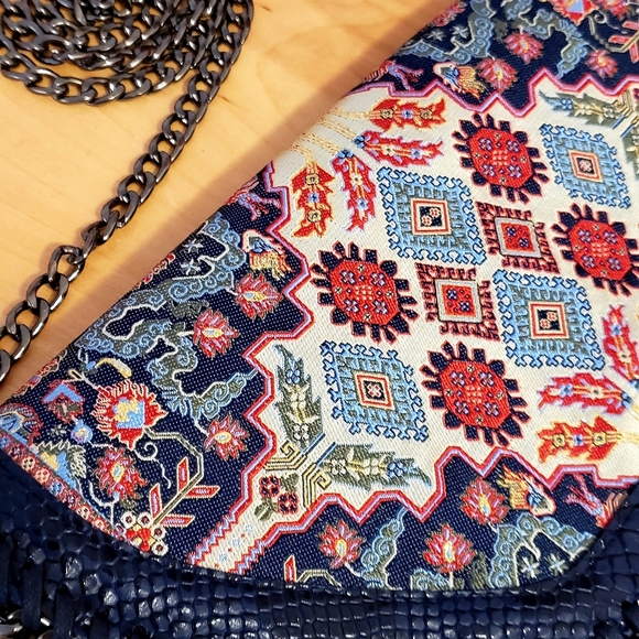 Handmade Boho Clutch Bag Crossbody Purse in Soft Vegan Leather - Picture 3 of 12